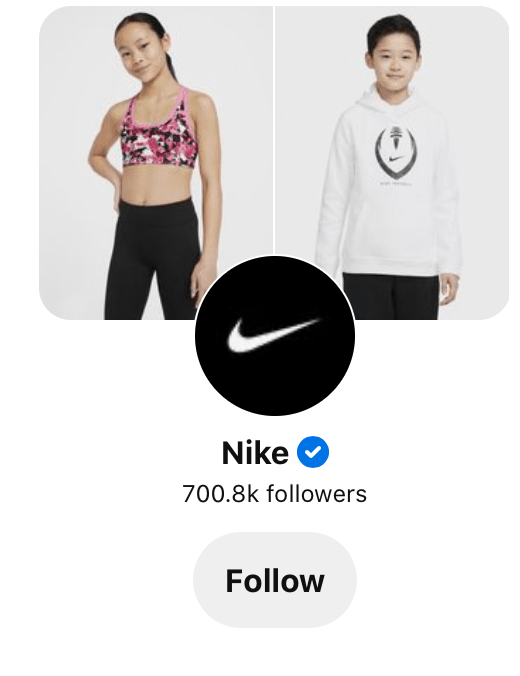 Nike Pinterest business account