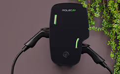 close up of a dual plug ev charger