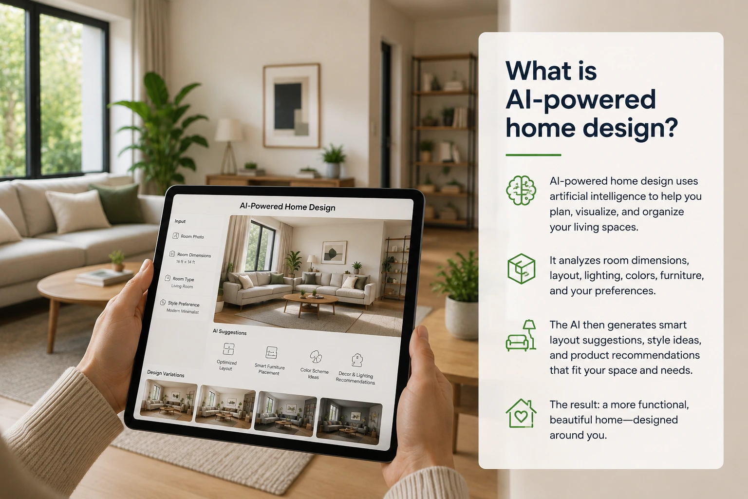 woman using tablet for AI home design