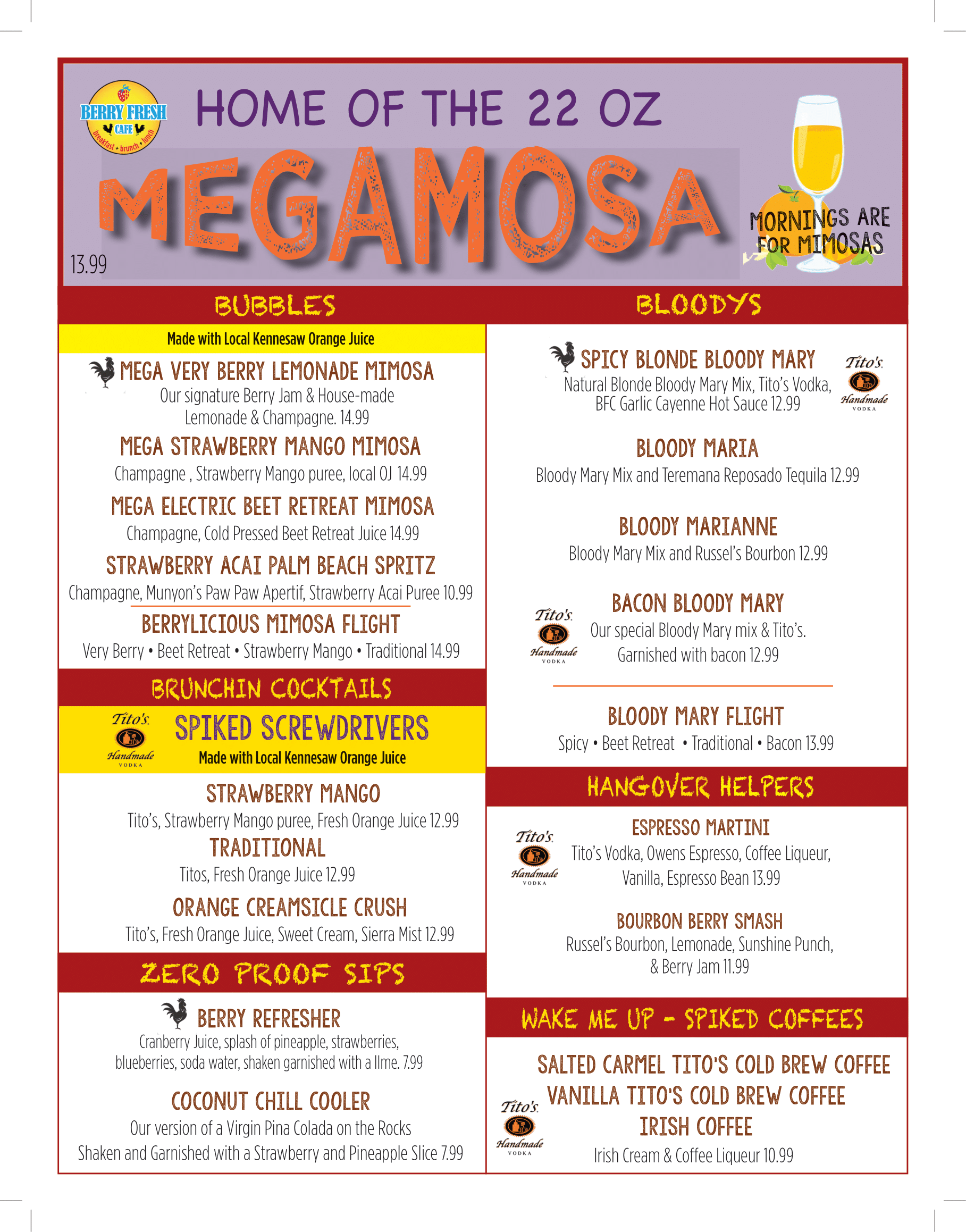  Berry Fresh Cafe megamosa beverages menu