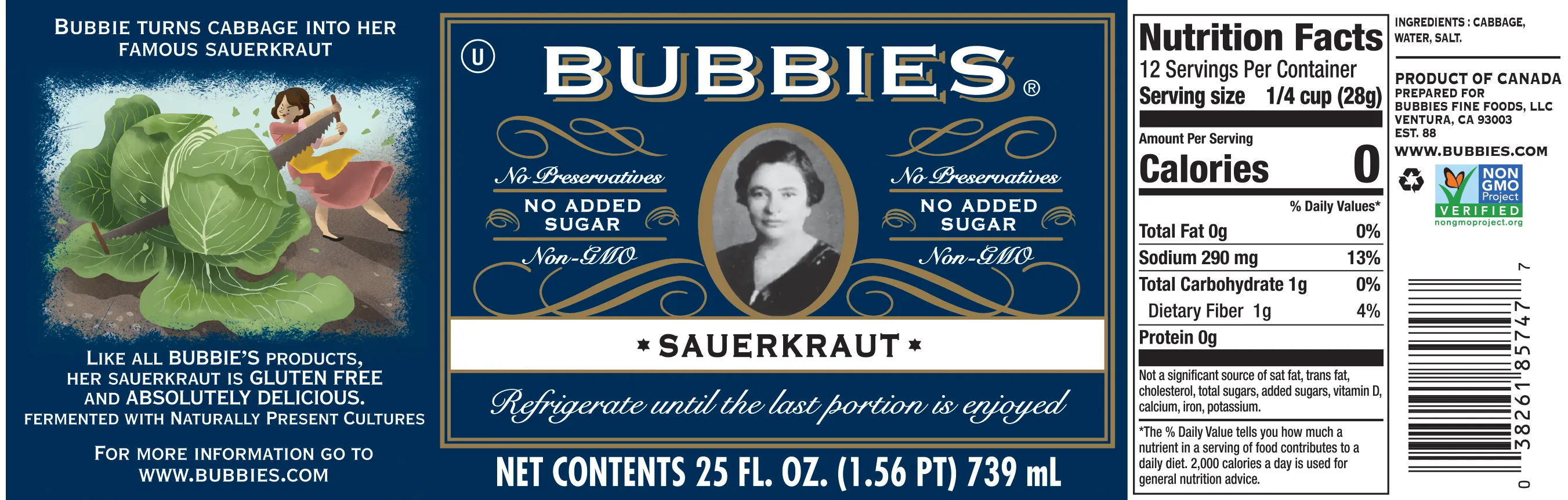 Bubbies Sauerkraut Label for US
