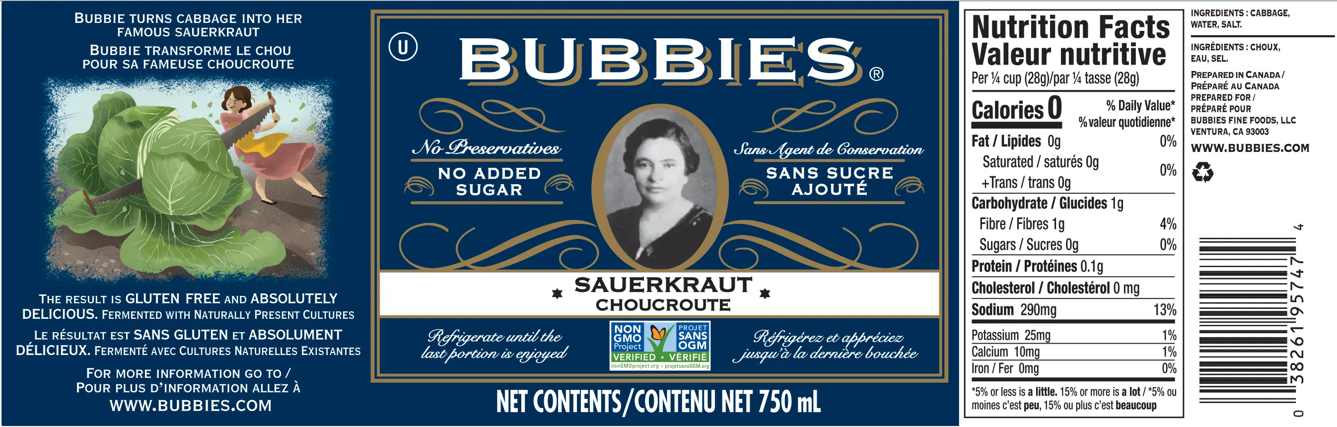 Bubbies Sauerkraut Label for US