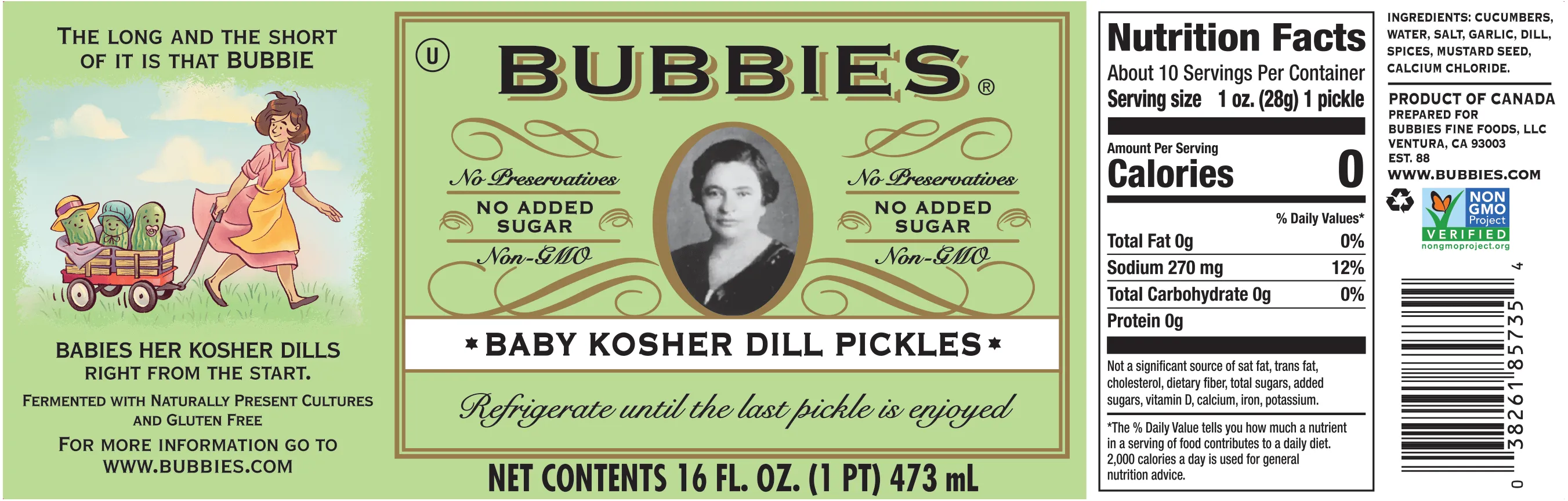 Bubbies Baby Kosher Dill Pickles Label for US