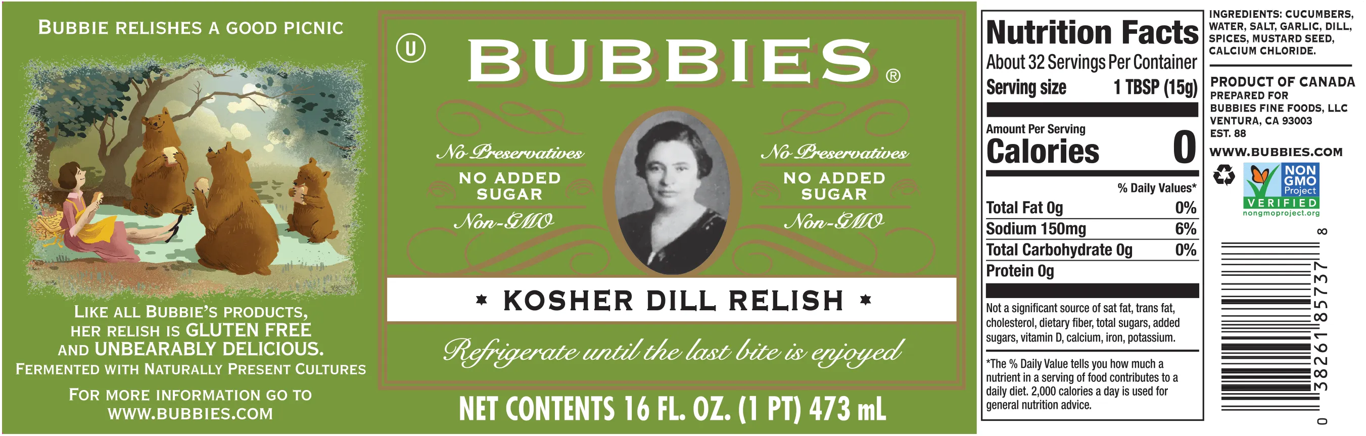 Bubbies Kosher Dill Relish Label for US