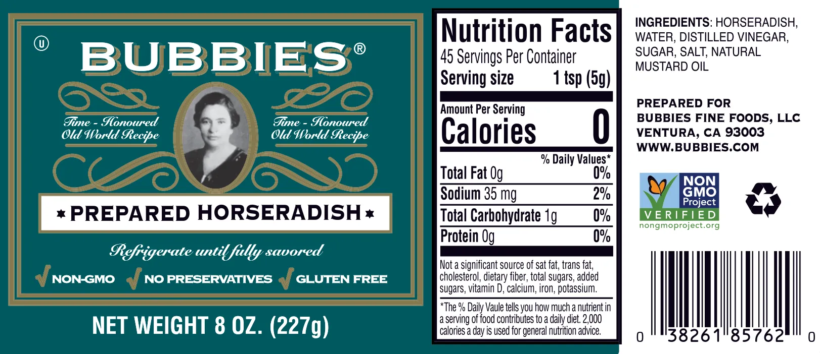 Bubbies Prepared Horseradish Label Image for US