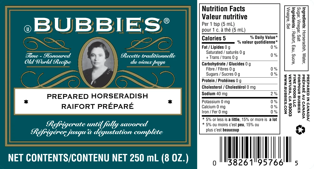 Bubbies Prepared Horseradish Label Image for US