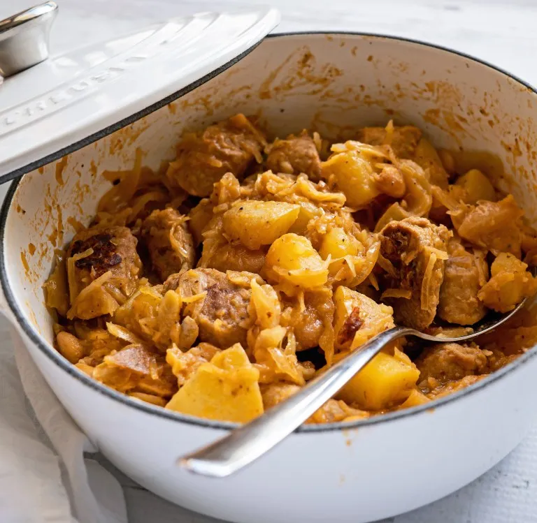 Vegan Potato Sausage & Sauerkraut Stew