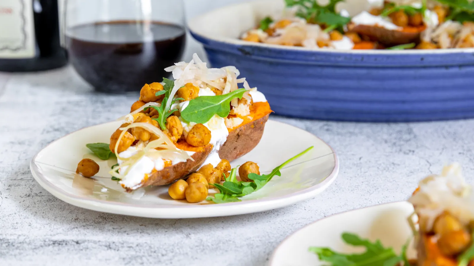 Chickpea Stuffed Sweet Potatoes with Bubbies Sauerkraut