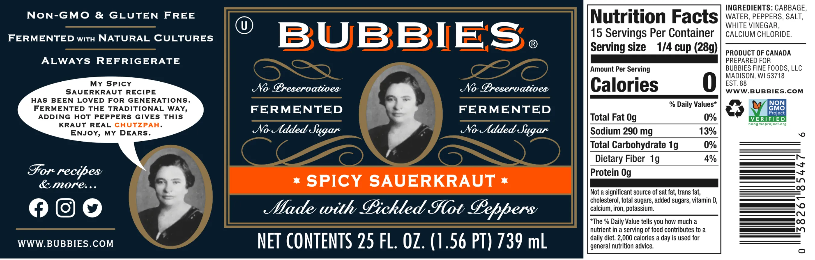 Bubbies Spicy Sauerkraut Label for US