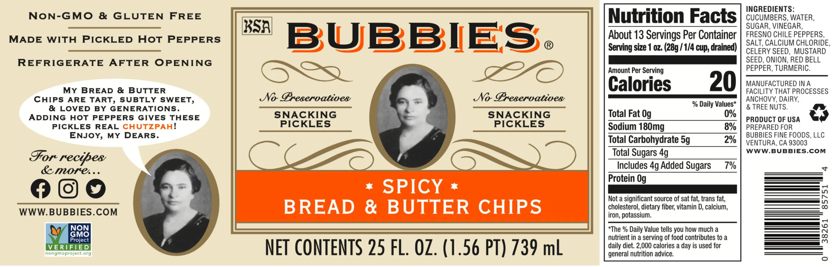 Bubbies Spicy Bread & Butter Chips Label for US