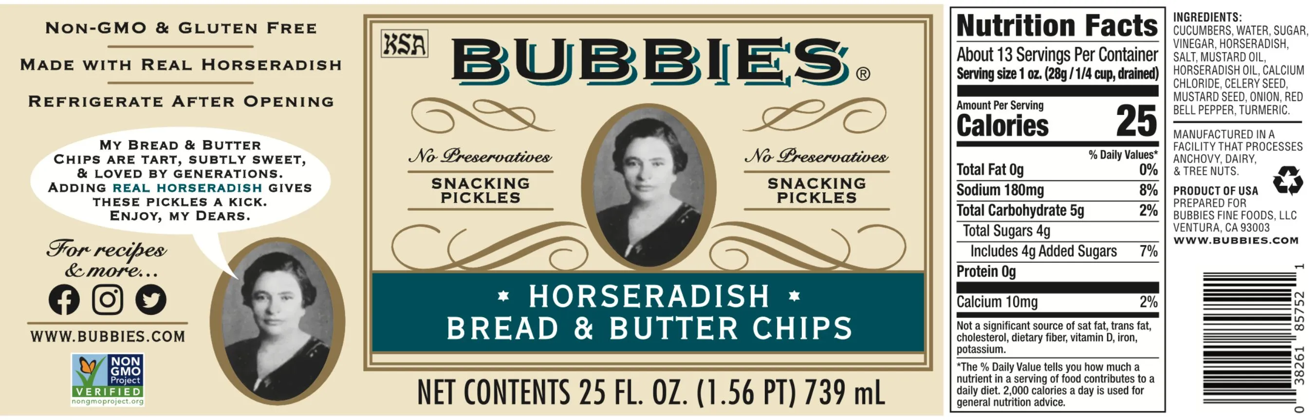 Bubbies Horseradish Bread & Butter Chips Label For US