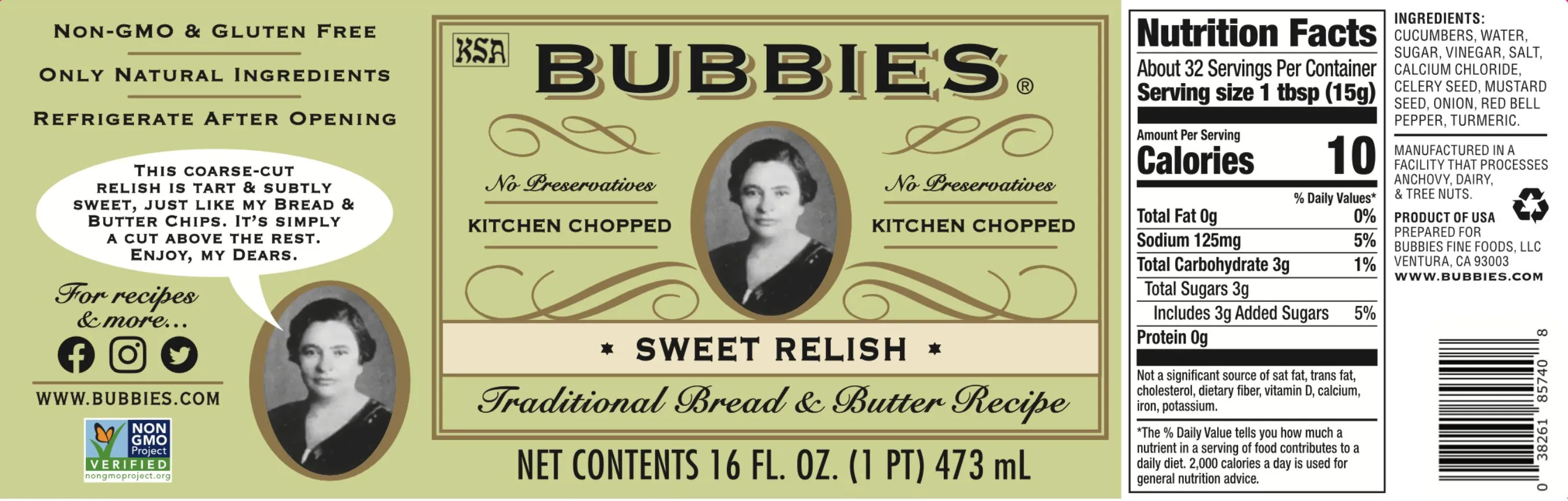 Bubbies Sweet Pickle Relish Label for US