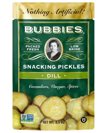 Bubbies Kosher Dill Pickle Chips in a pack