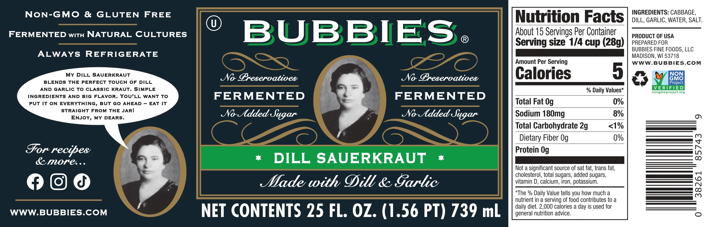 Bubbies Dill Sauerkraut Label for US