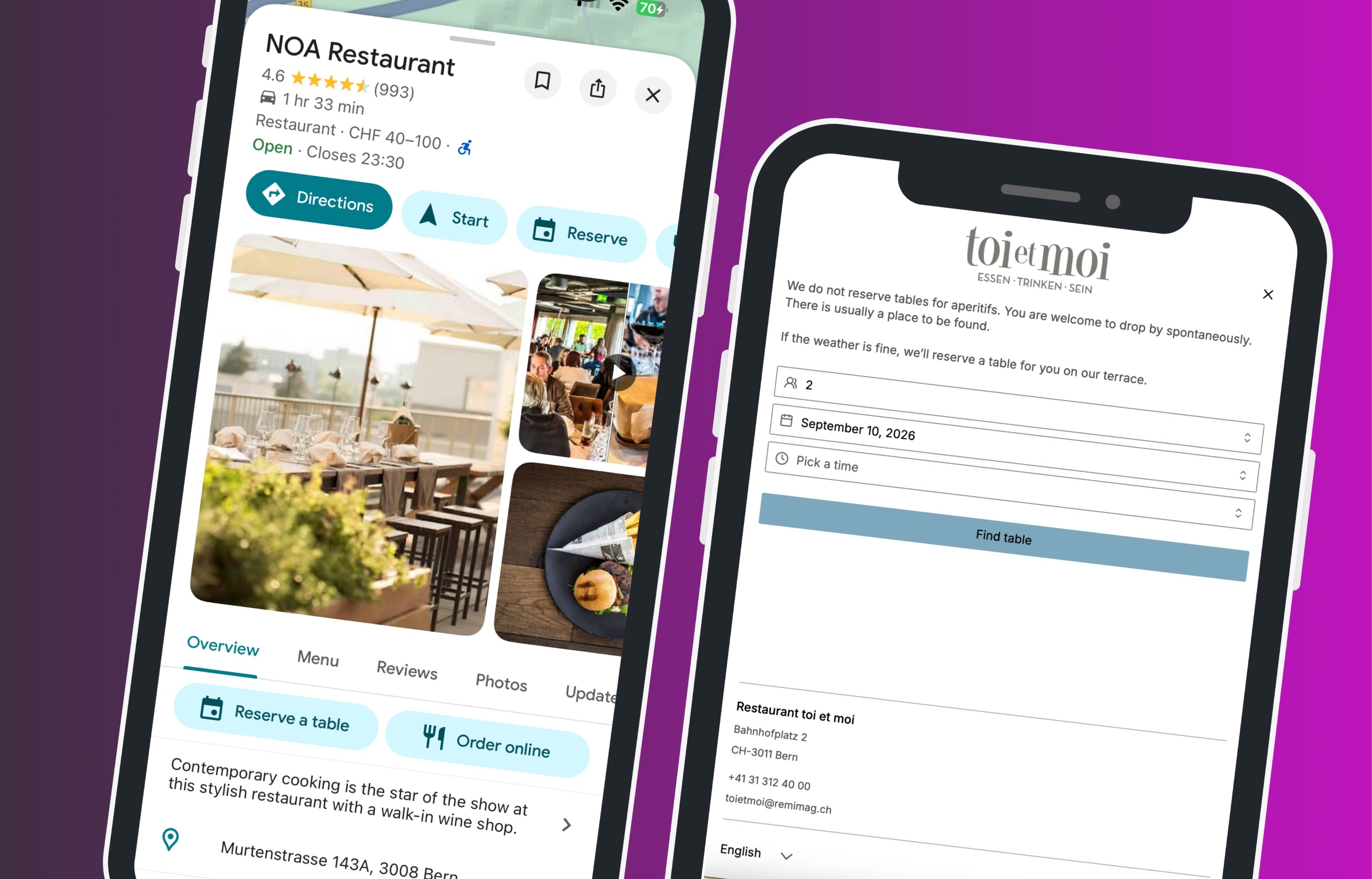 Online reservations via website and Google with foratable