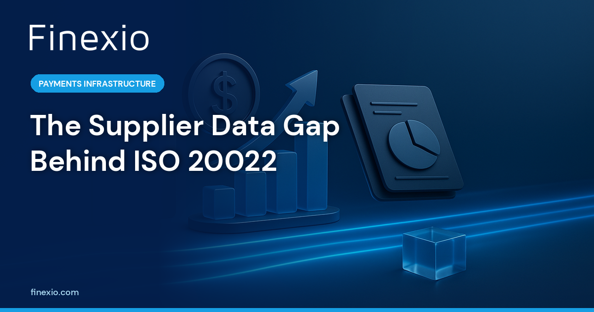 A four-stage flow diagram showing how unstructured supplier data breaks straight-through processing before it reaches a compliant ISO 20022 payment instruction.