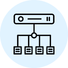 Icon showing a server connected to four stacked database symbols, representing data observability.