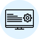 Computer monitor displaying lines of code with a gear icon representing programmatic settings.