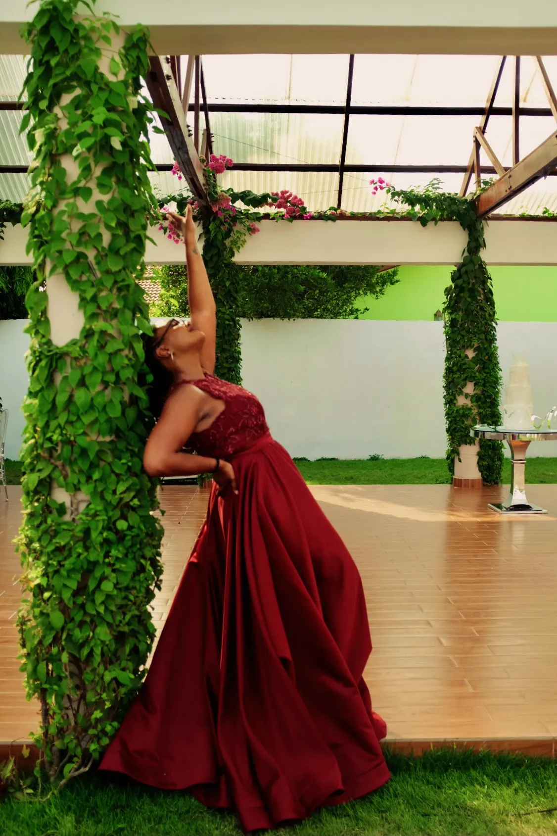 a person in a red dress
