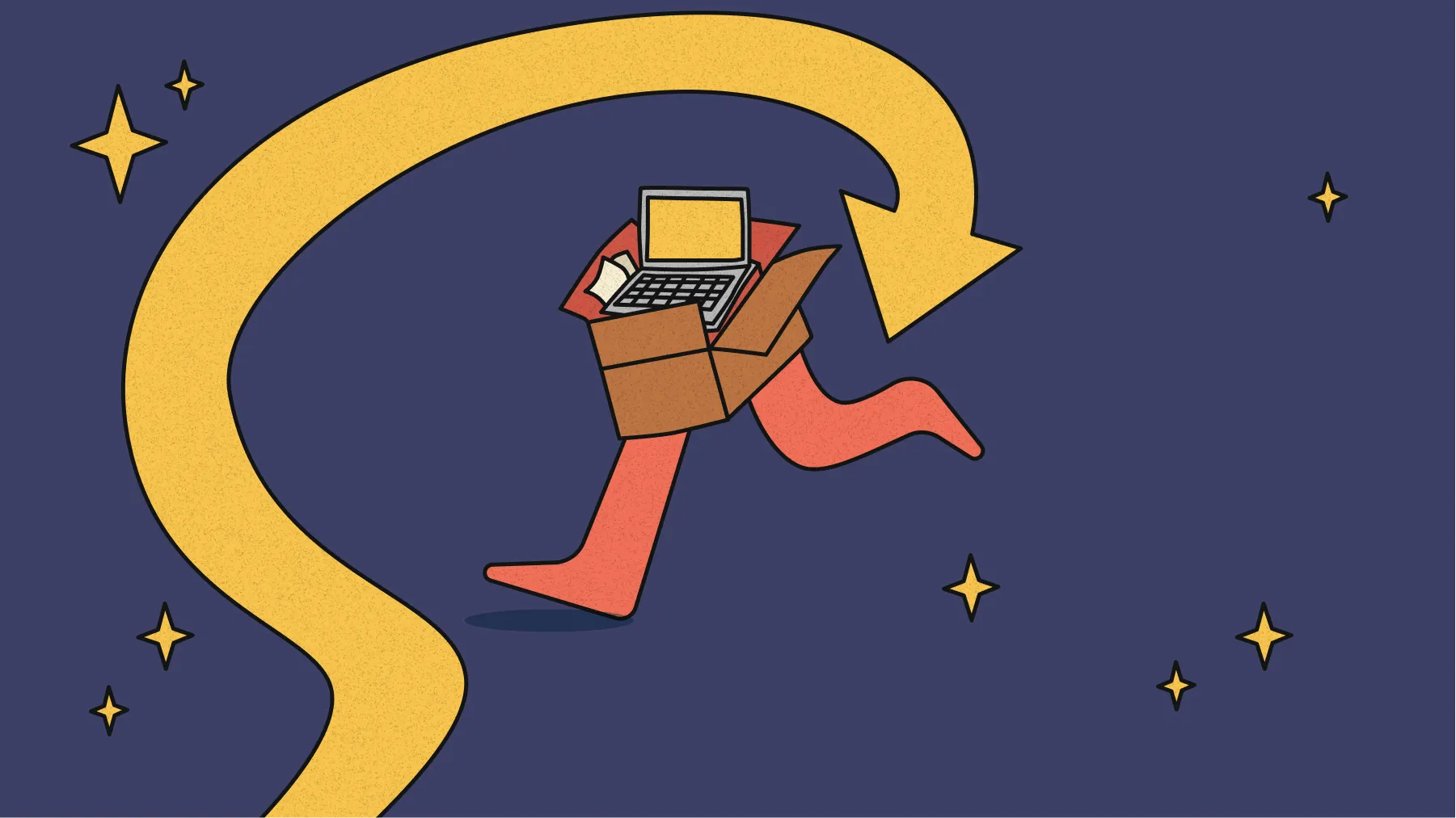Cute illustration of a shipping box with legs.