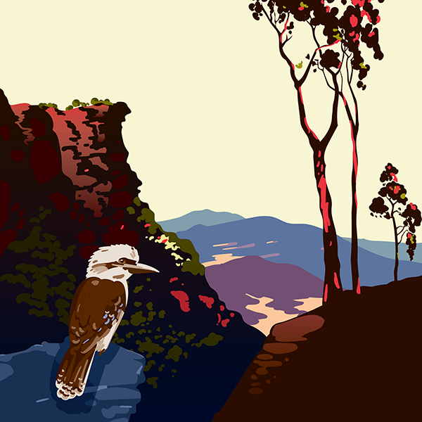 Image of a mountain scene with Kookaburra