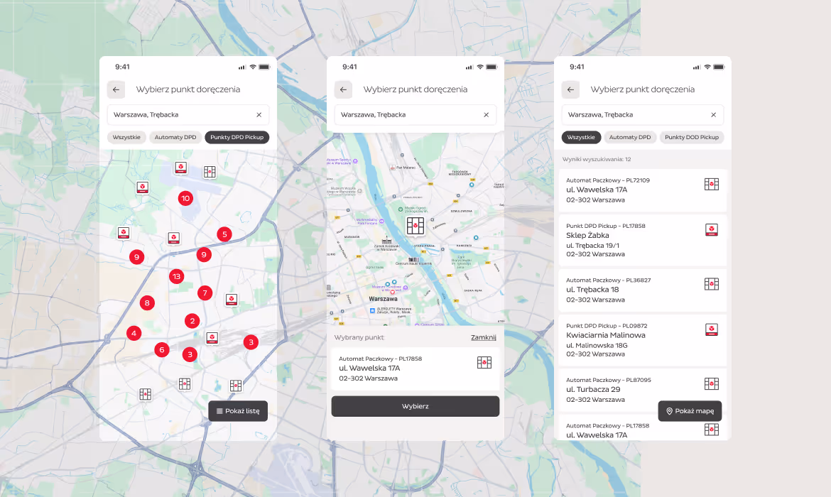 mapa z punktami odbiorów dpd