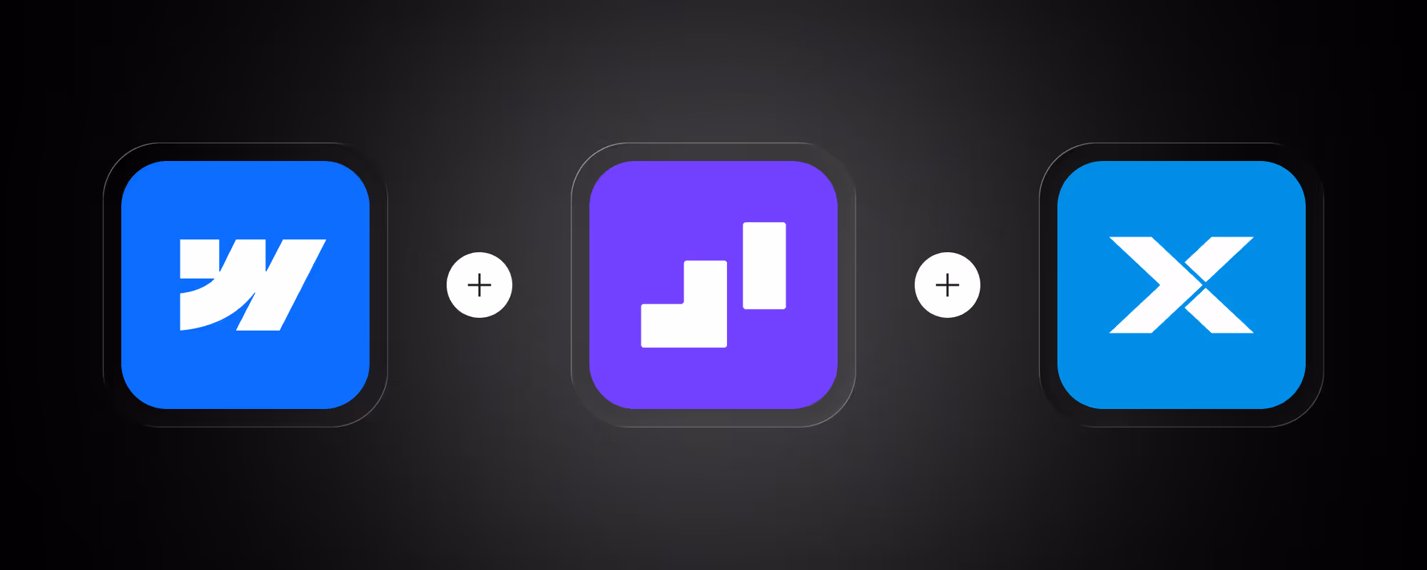 Webflow (frontend), Wized (logika), Xano (backend) ikony