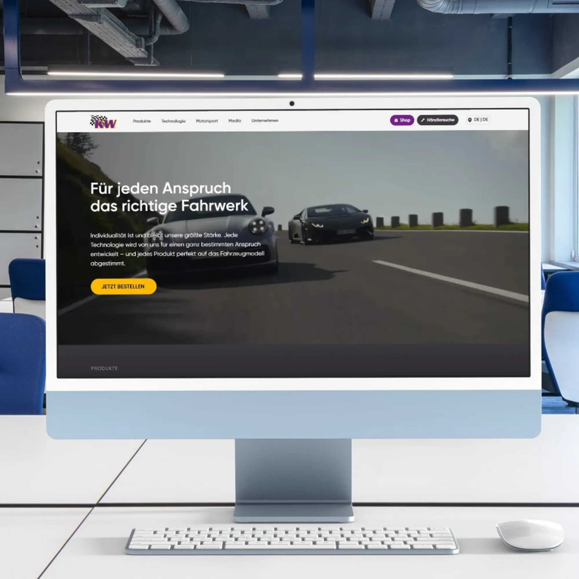 Die Website von KW automotive auf einem PC