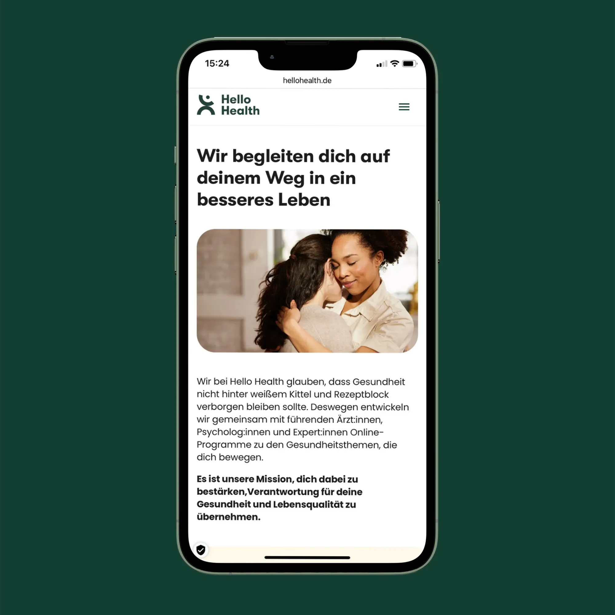 Die mobile Ansicht der Website von Hello Health