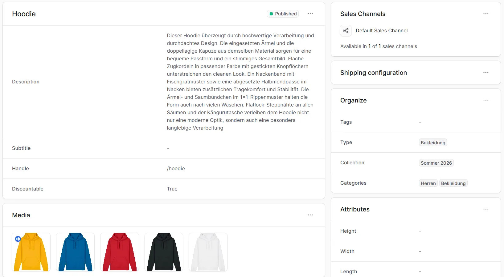 Screenshot eines Demo-Shops auf Basis von Medusa.js: Produktdetails
