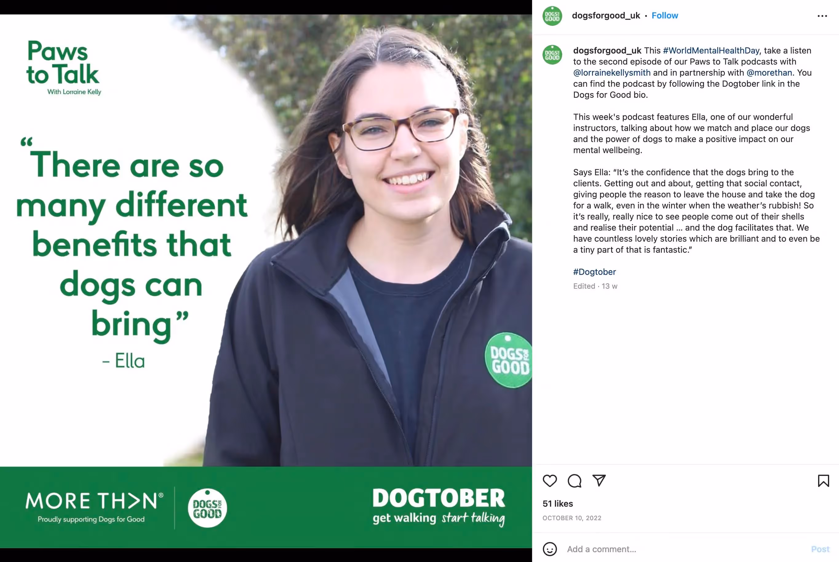 Dogs for Good promoting the podcast on social media