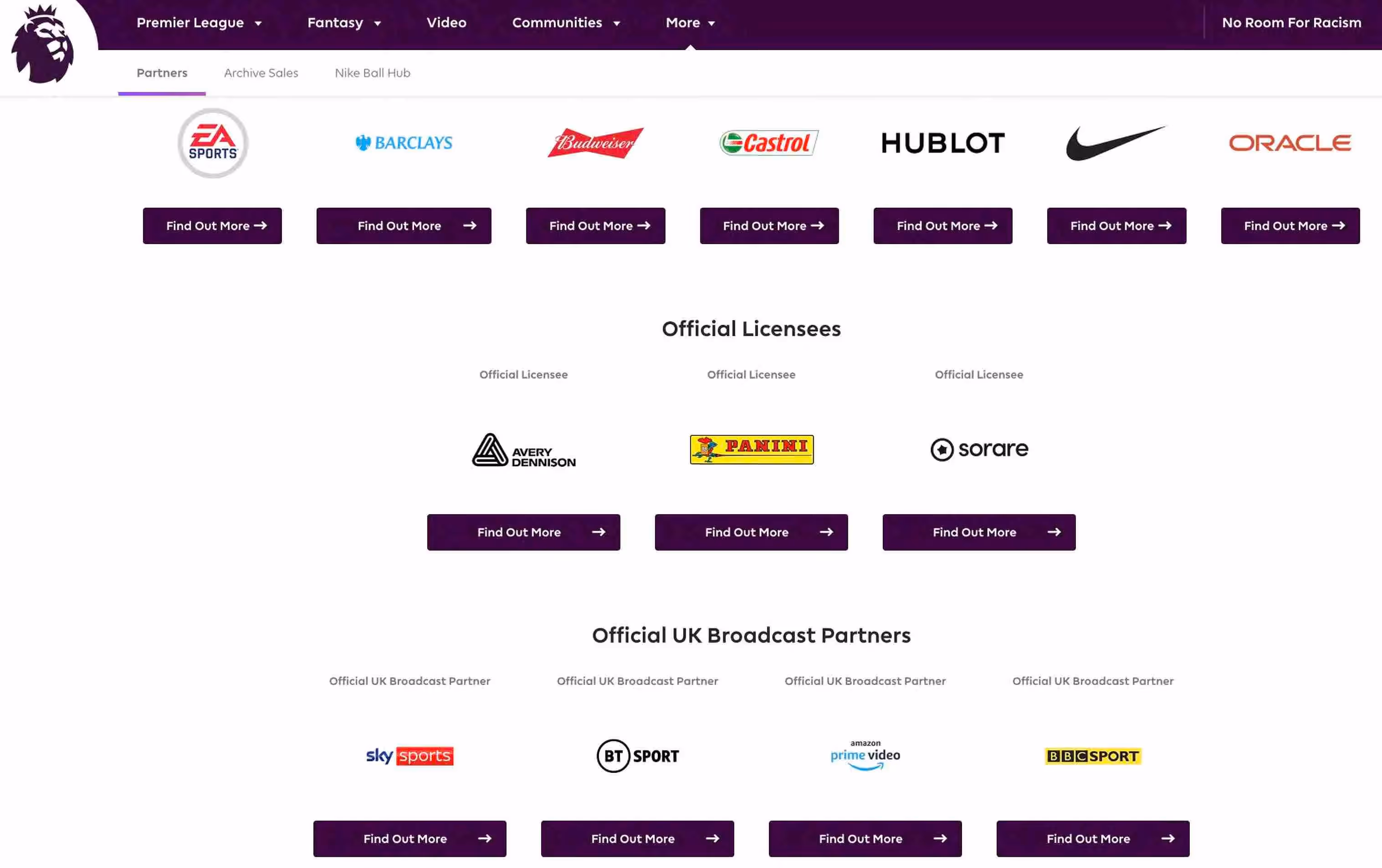 Logos of the various brands sponsoring the Premier League