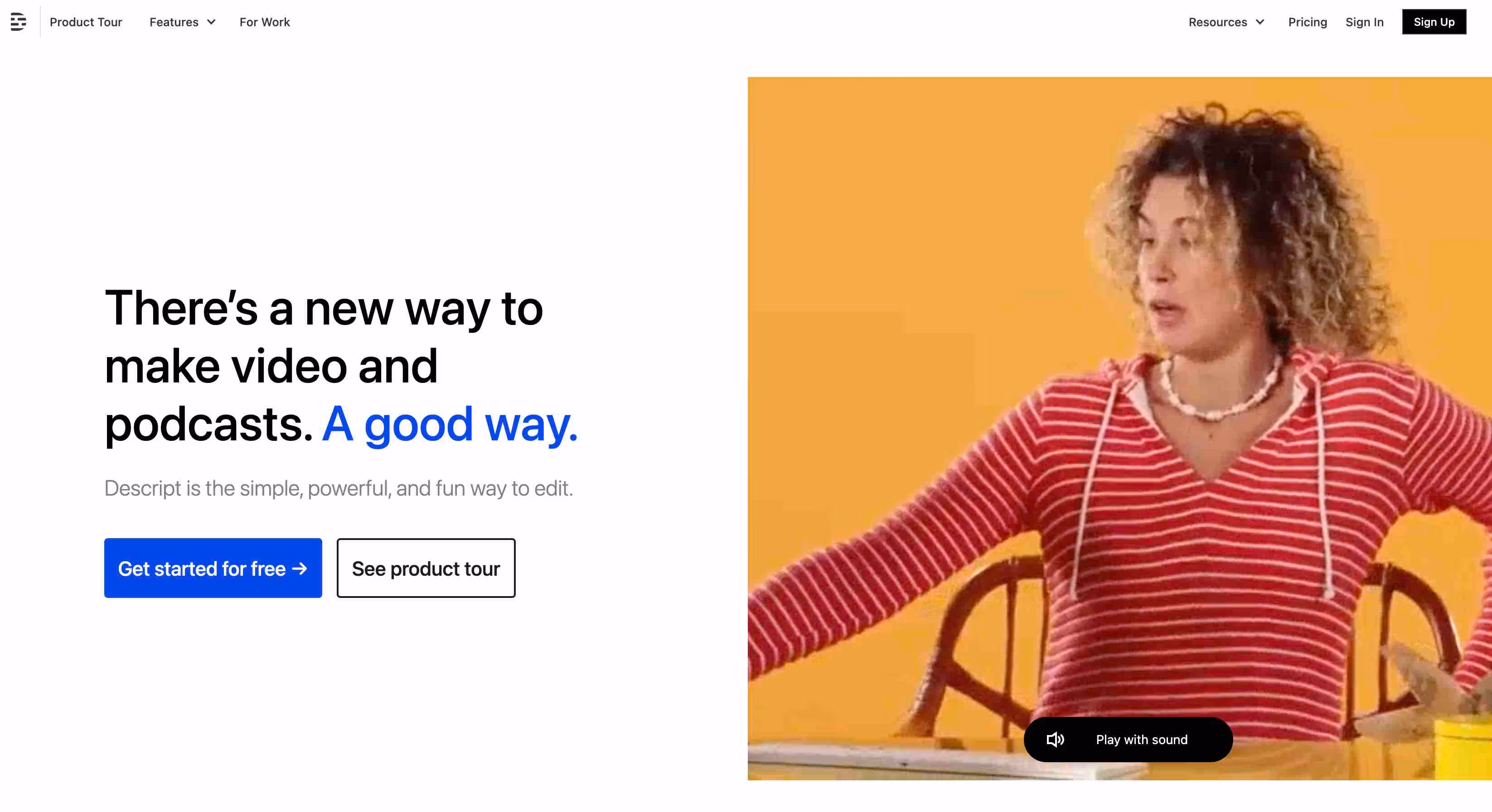 Descript's homepage.