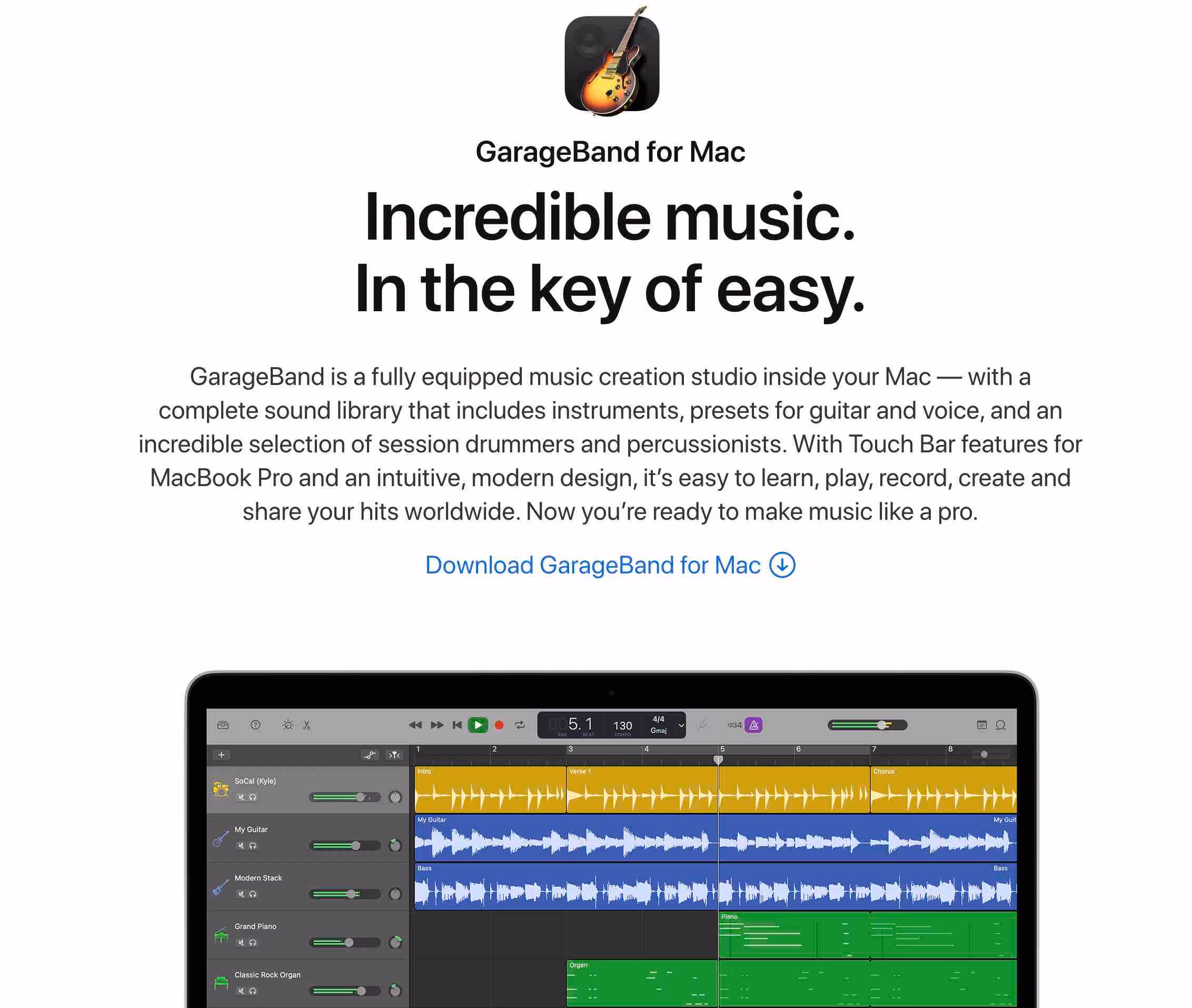 GarageBand's homepage.