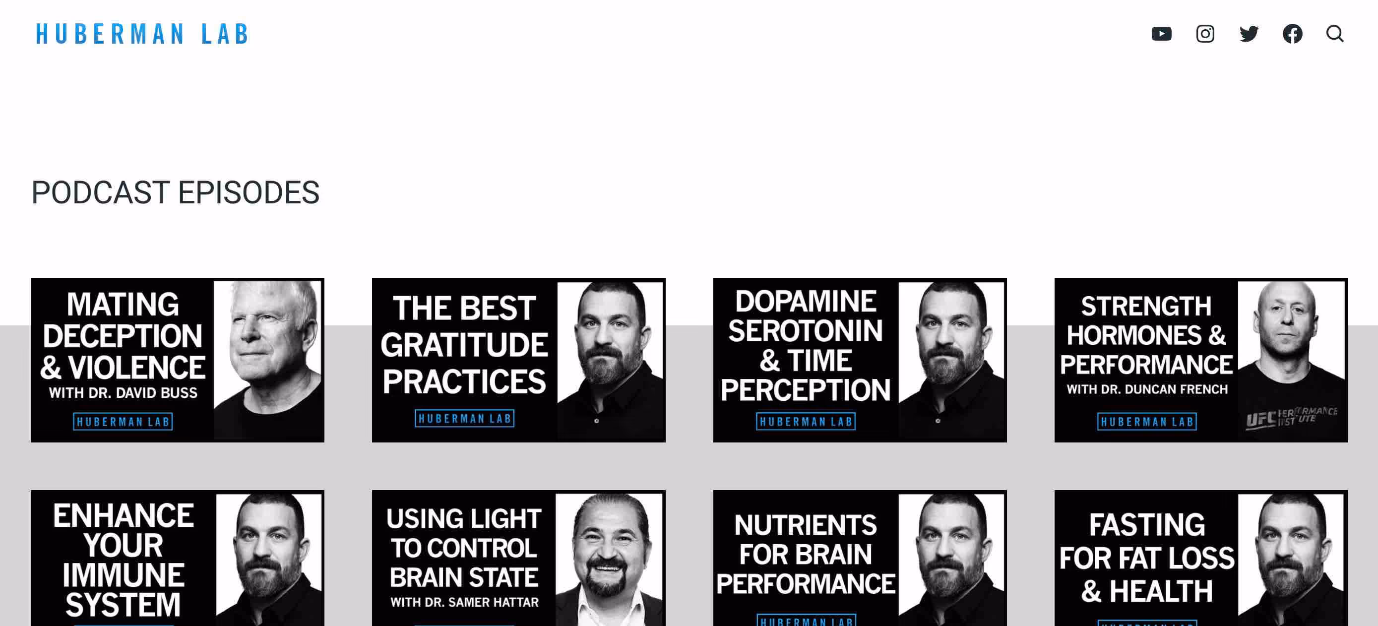 The Huberman Lab podcast's website homepage.