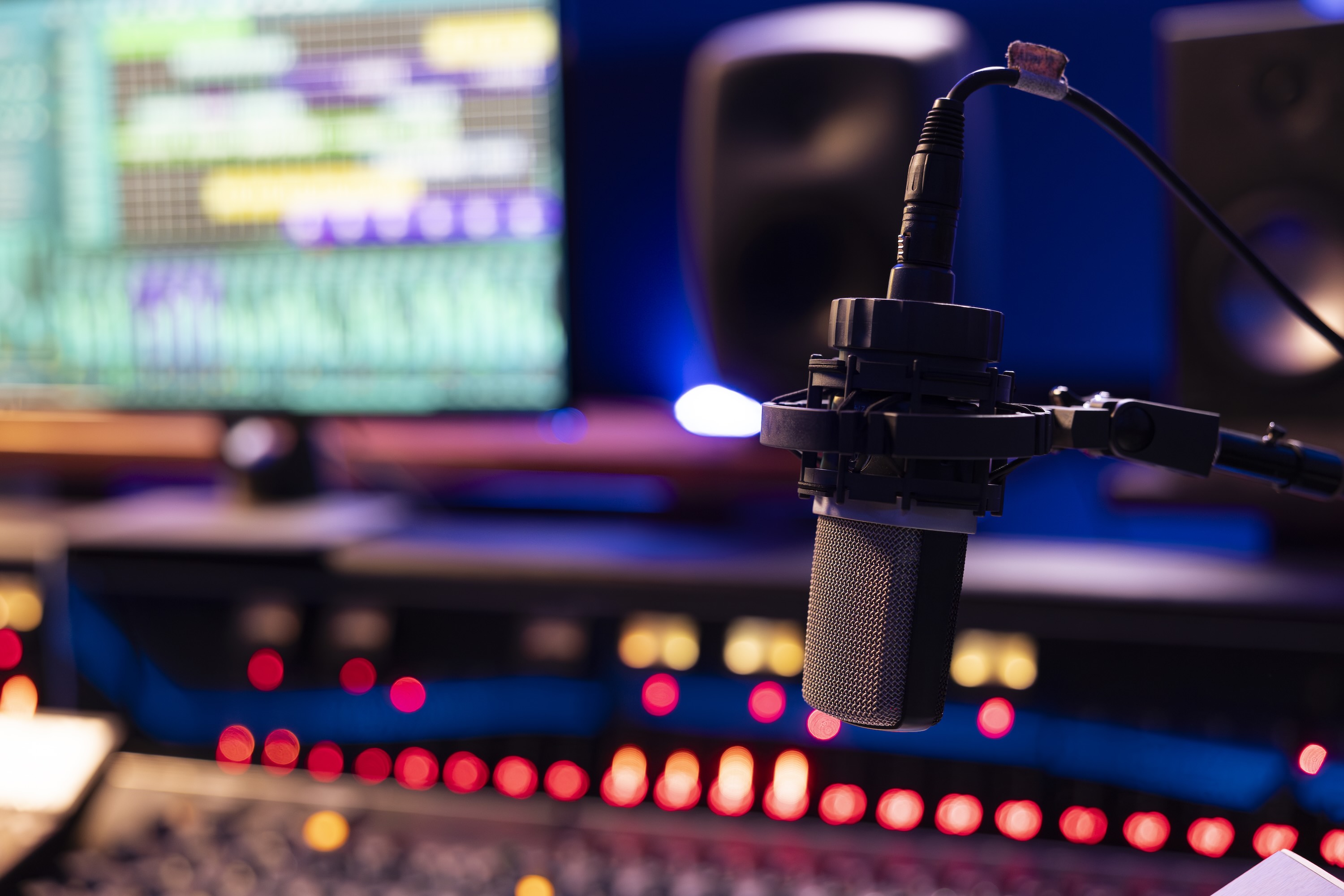 Studio Room With Professional Recording Microphone And Technical Gear