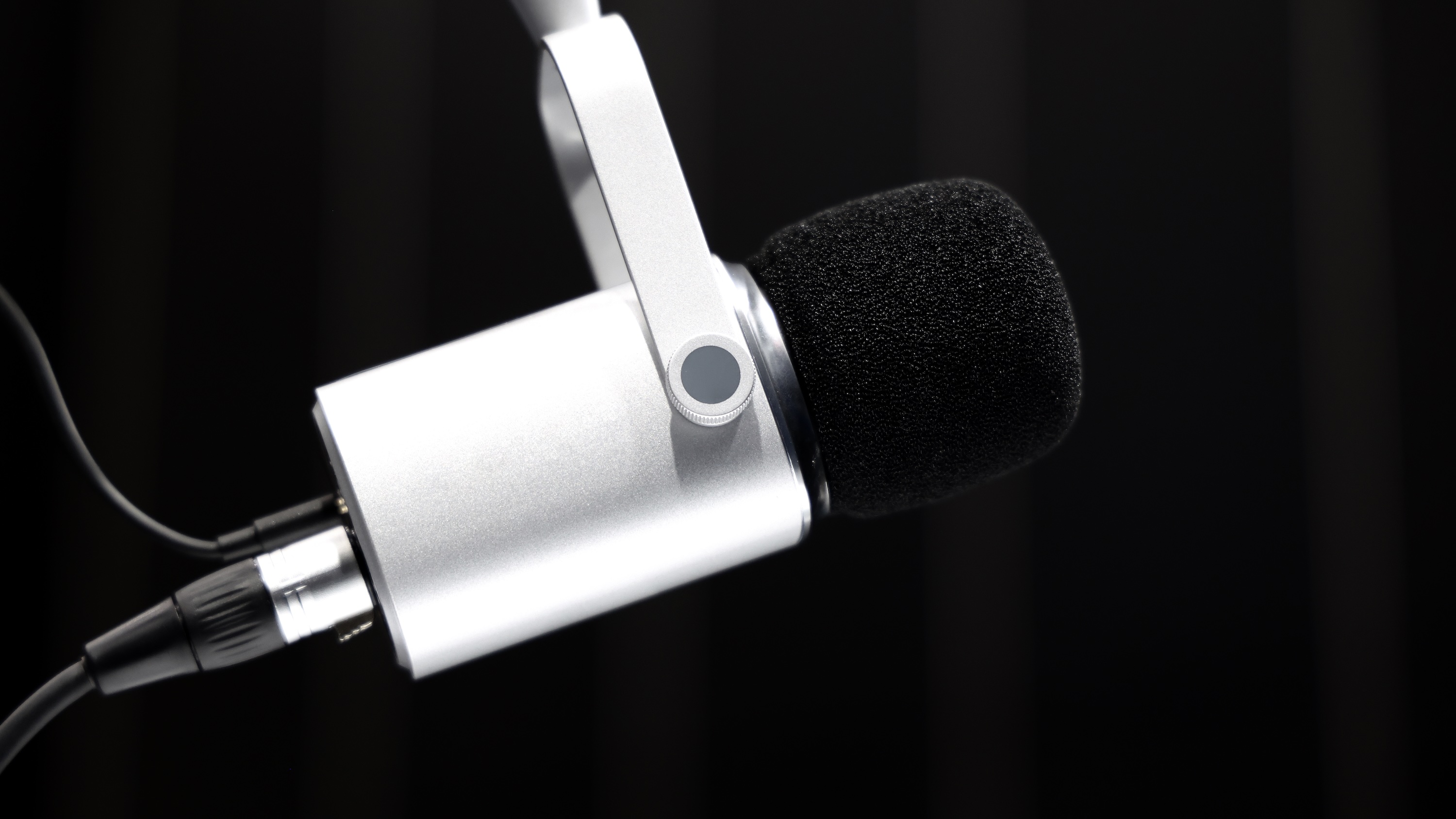 Close-up of podcast microphone