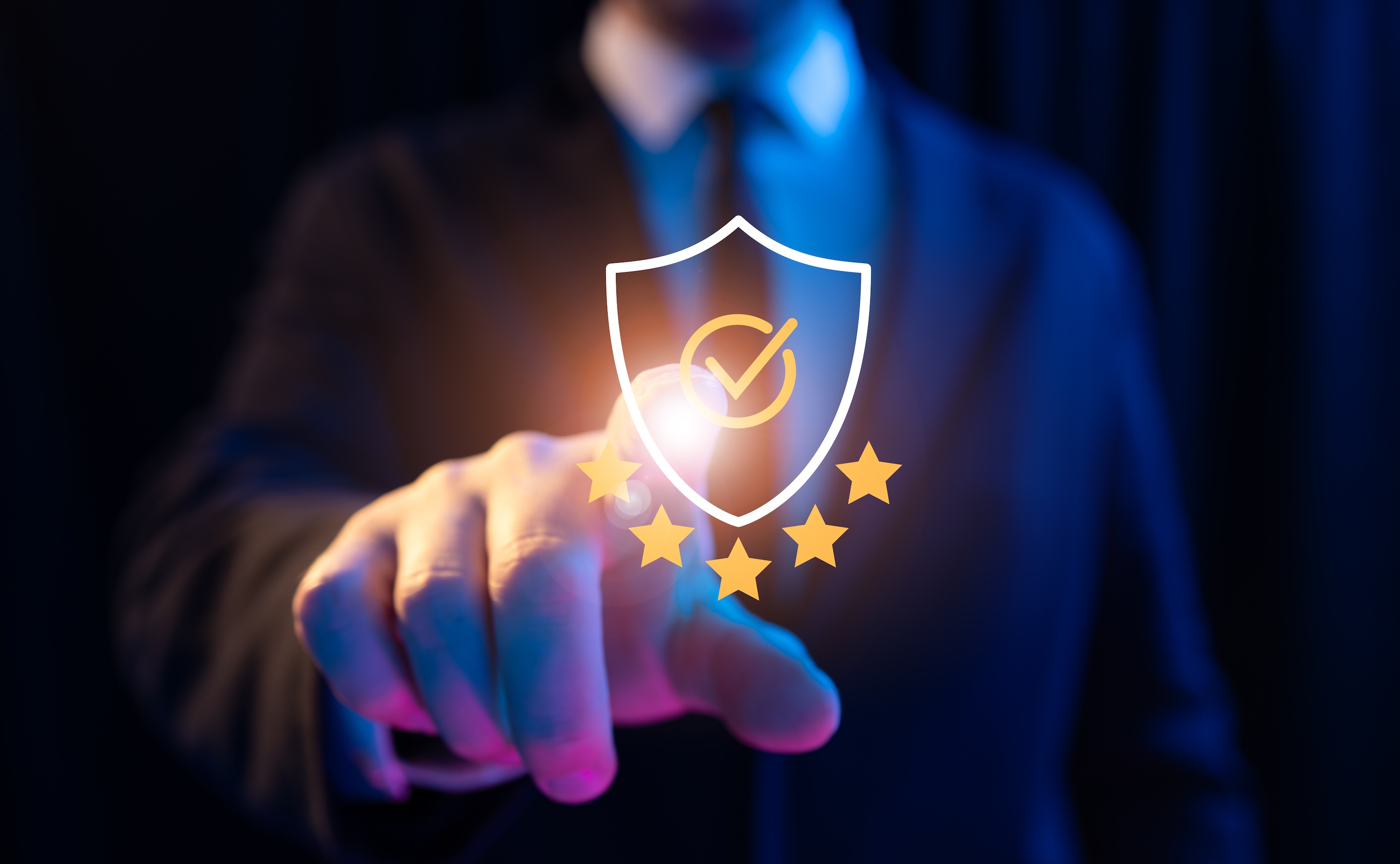 Person touching a quality trust rating