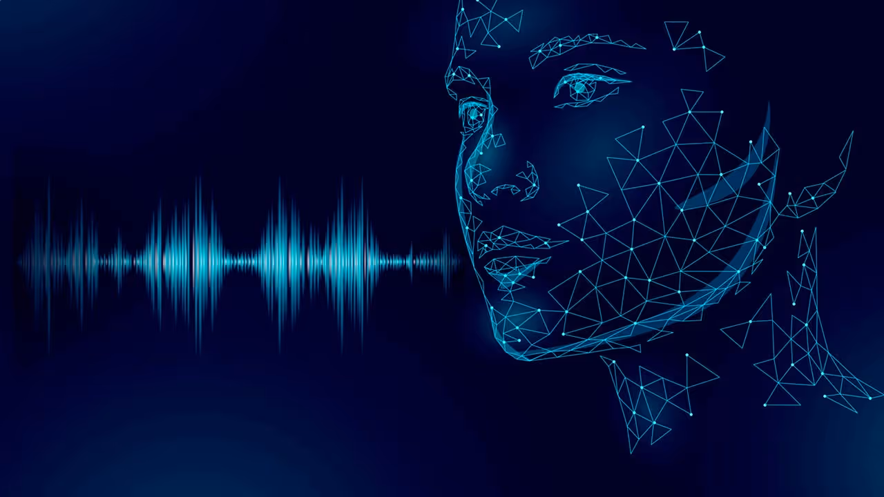 Image of AI robot next to soundwaves