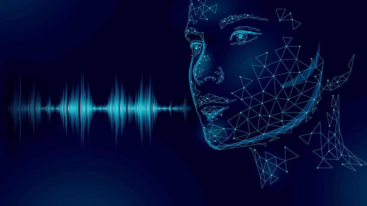 Image of AI robot next to soundwaves