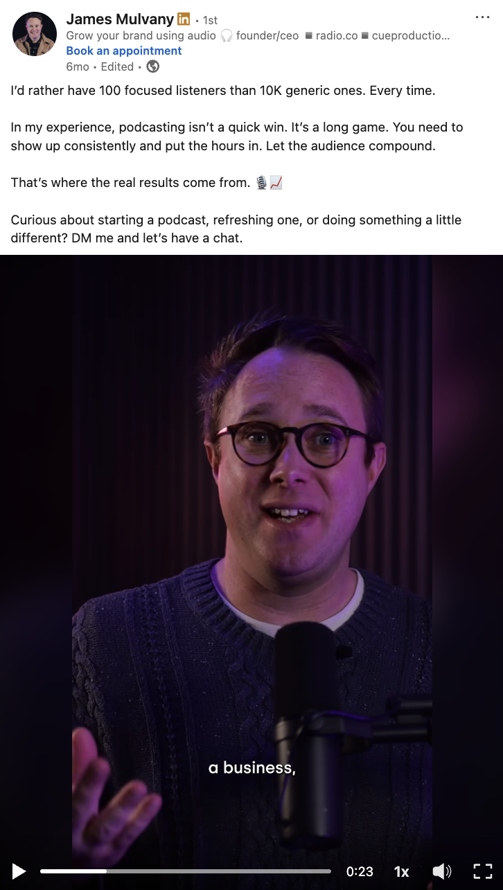 Screenshot of vertical video on LinkedIn