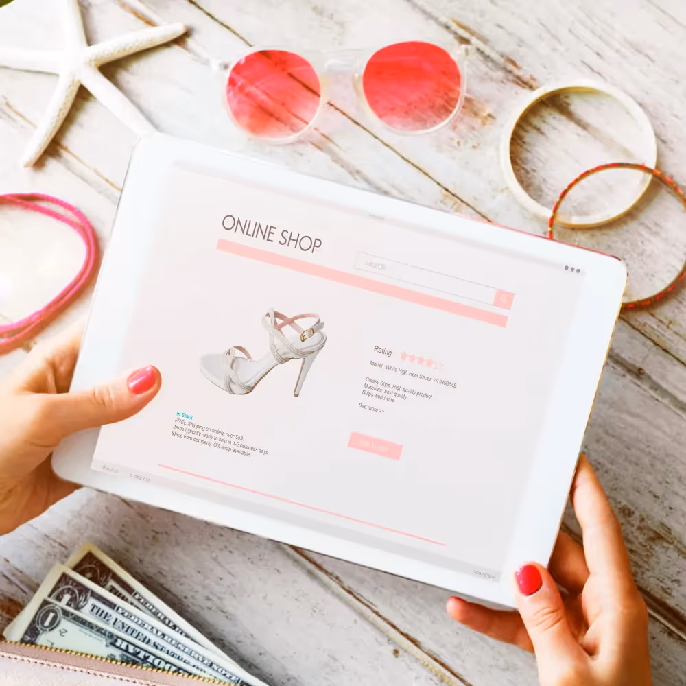  Infographic on selecting the right online shoe store, highlighting UI design, checkout optimization, and payment integration strategies.