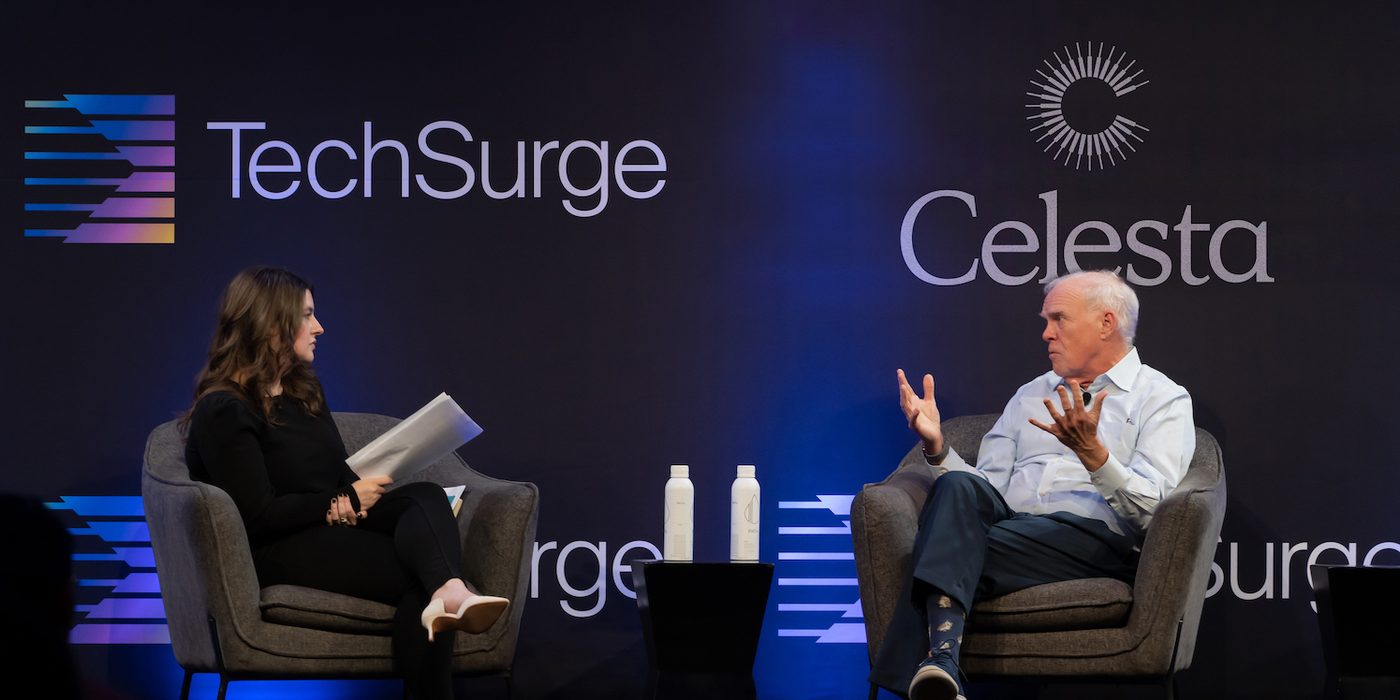 John Hennessy in a fireside chat on the TechSurge 2023 stage