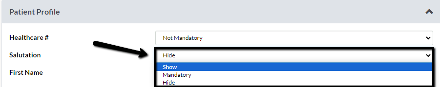 Settings inside Juvonno to hide, show, or make fields mandatory in the patient profile