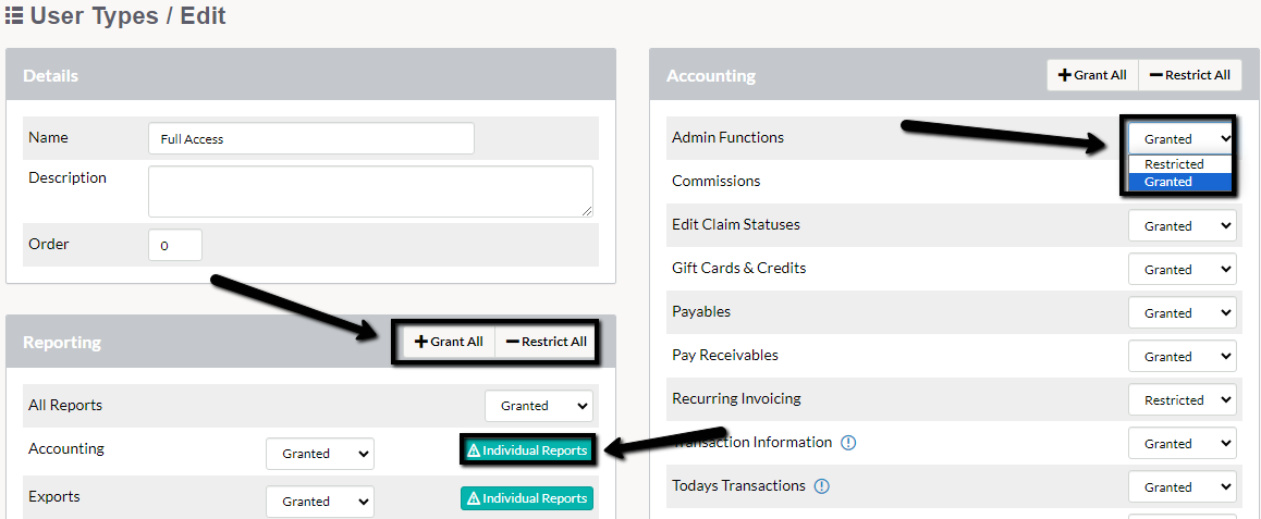 Grant or restrict users from accessing certain features in Juvonno