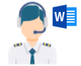 Illustration of a customer support agent wearing a headset next to the Microsoft Word logo.