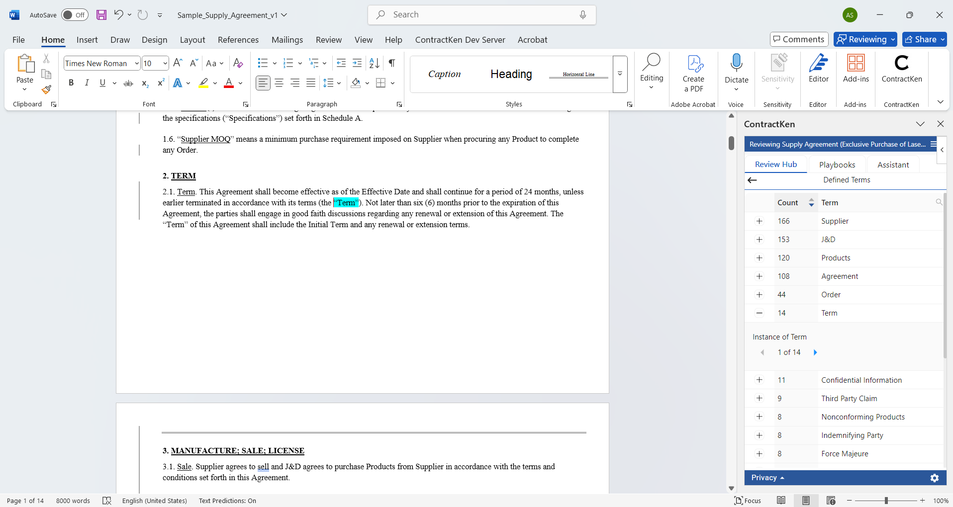 Defined Terms and Formatting using ContractKen