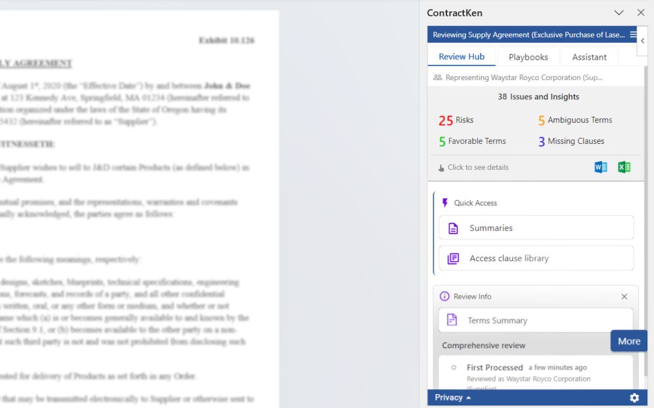 Comprehensive Review & Redlining using ContractKen