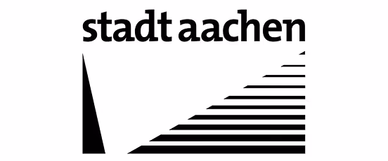 Logo der Stadt Aachen mit stilisiertem schwarzem Dreieck und horizontalen Streifen.