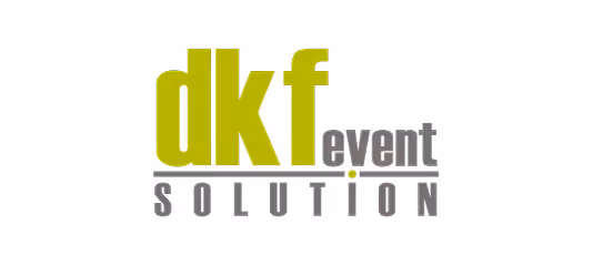 dkf event solution Firmenlogo mit grüner und grauer Schrift.